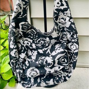 Black And Gray Canvas Floral Hobo Bag Purse